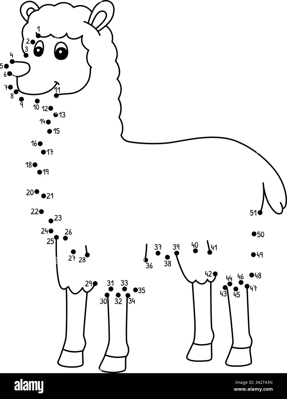 Colorazione isolata degli animali della fattoria Dot to Dot Llama Illustrazione Vettoriale