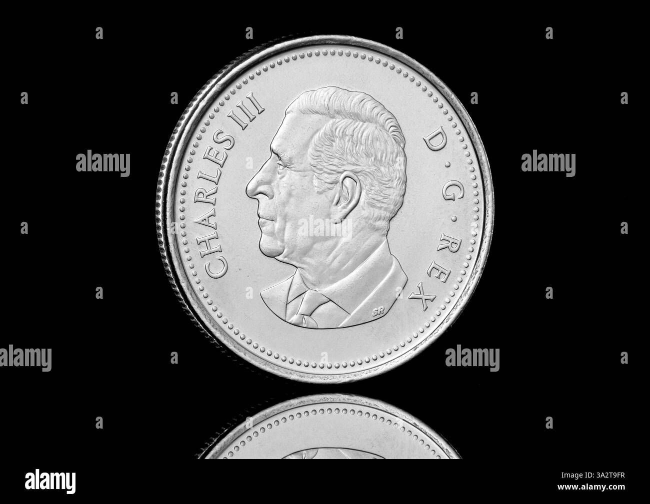 2023 moneta canadese da 50 centesimi con un ritratto di re Carlo III Foto Stock