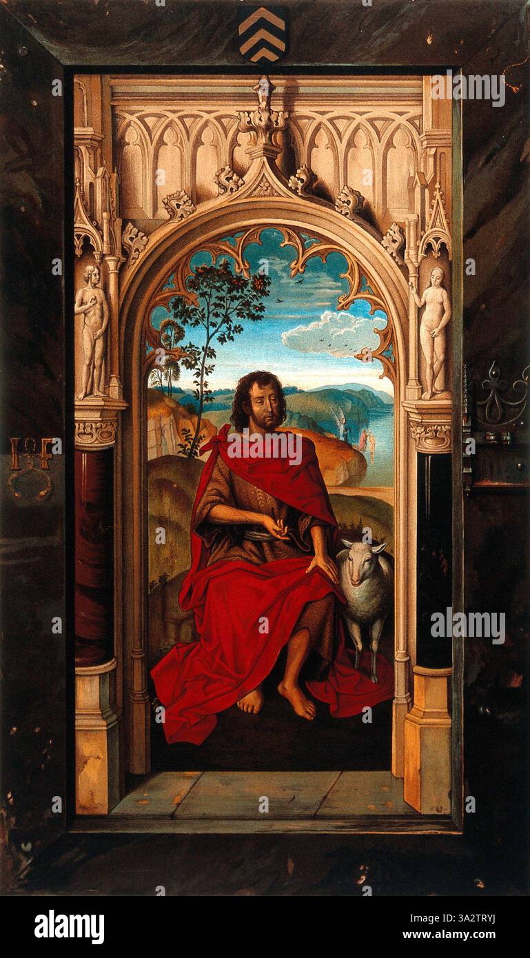 San Giovanni Battista. Litografia a colori di A. Pralon dopo H. Memlinc. Memling, Hans, 1430?-1494. Data: 1860-1869 Foto Stock