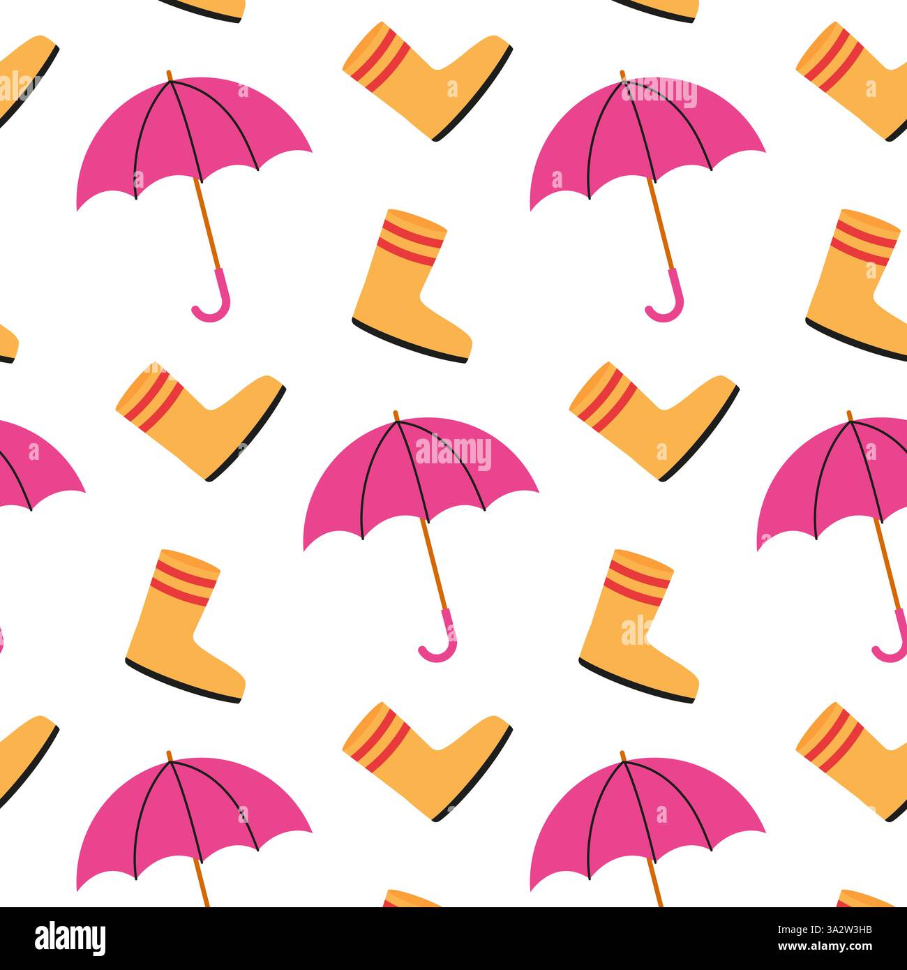 Motivo colorato con stivali da pioggia e ombrelli su sfondo bianco Illustrazione Vettoriale