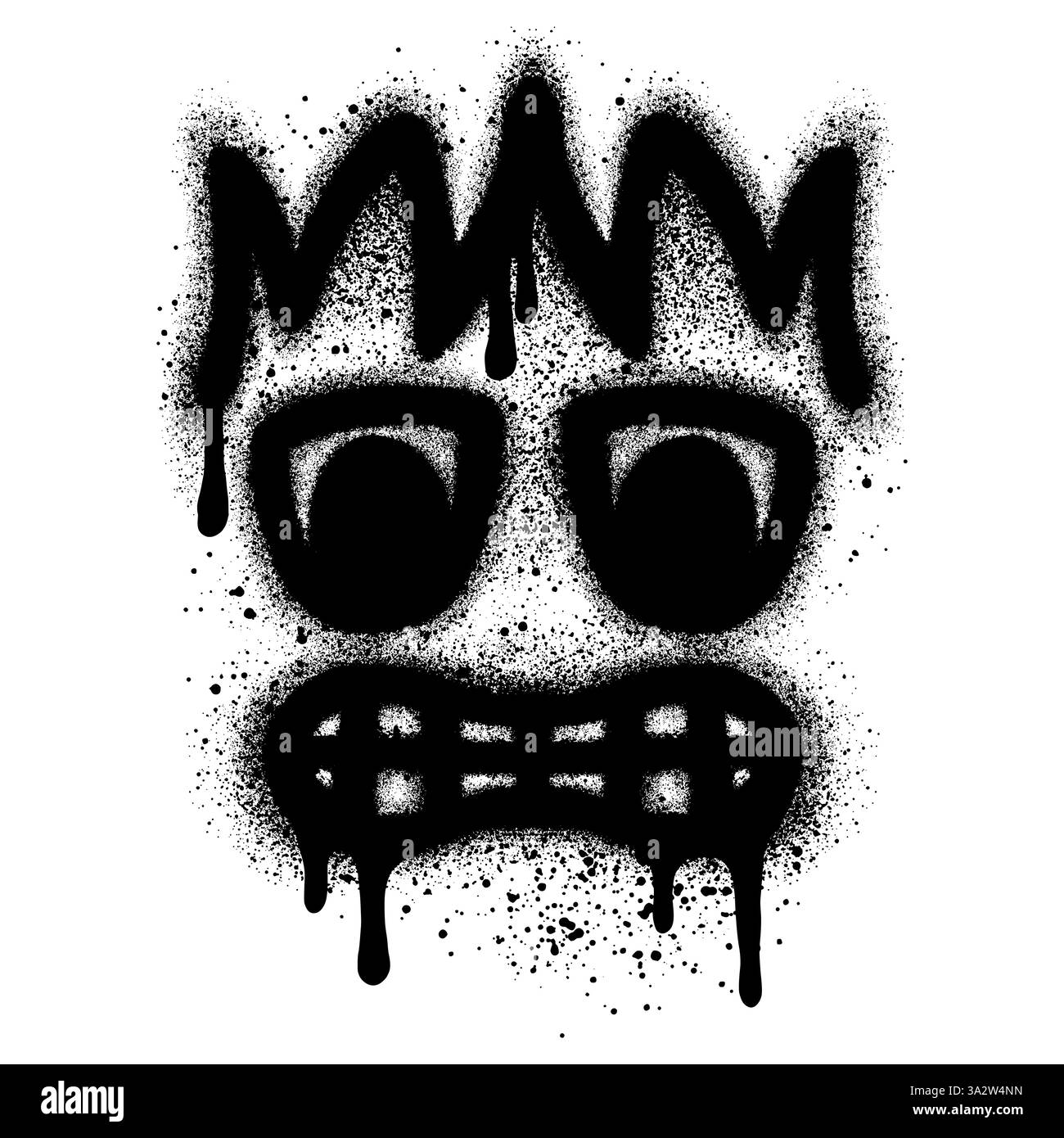 Graffiti Emoji faccia arrabbiata con vernice spray nera. illustrazione vettoriale. Illustrazione Vettoriale