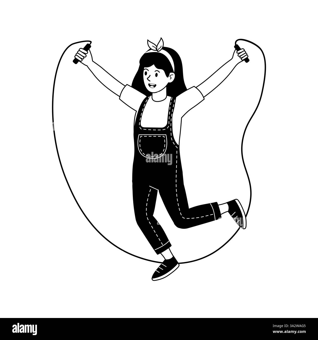 Ragazza che salta la corda in attività ludiche all'aperto in una giornata di sole Illustrazione Vettoriale