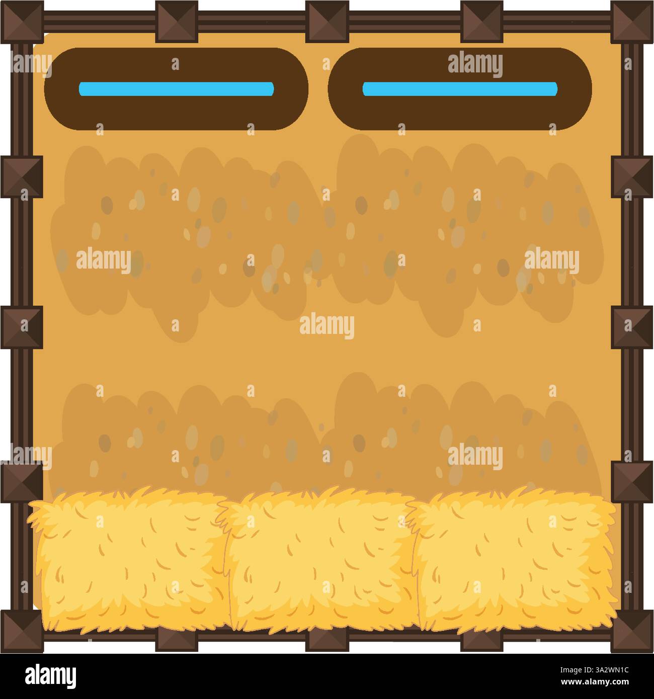 Accogliente fienile con balle di fieno e travi Illustrazione Vettoriale