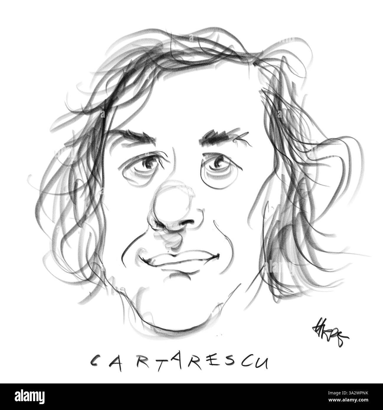 Ritratto a matita dell'autore Cartarescu Foto Stock