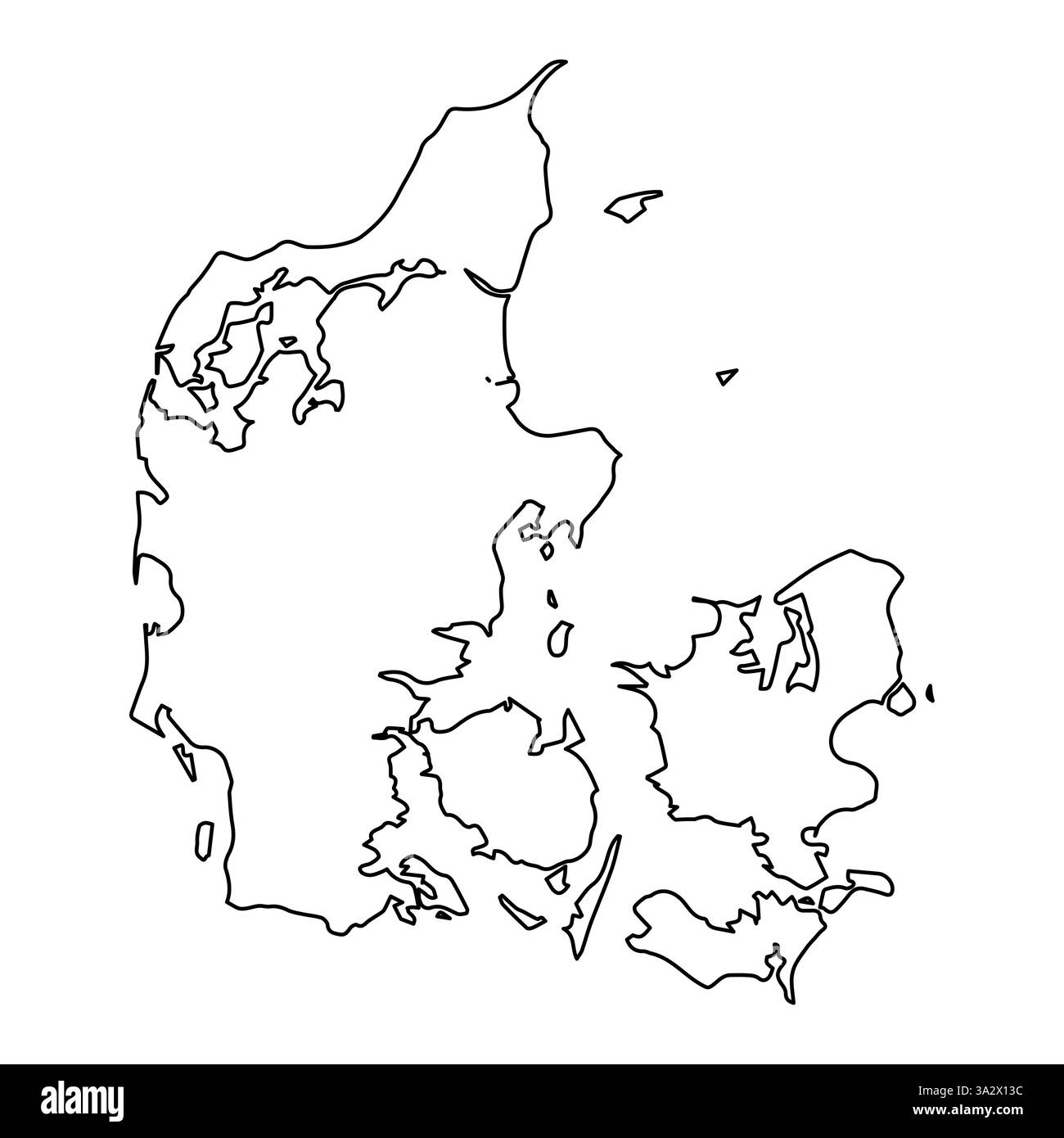 Mappa della Danimarca delinea il paesaggio costiero panoramico con coste frastagliate Illustrazione Vettoriale