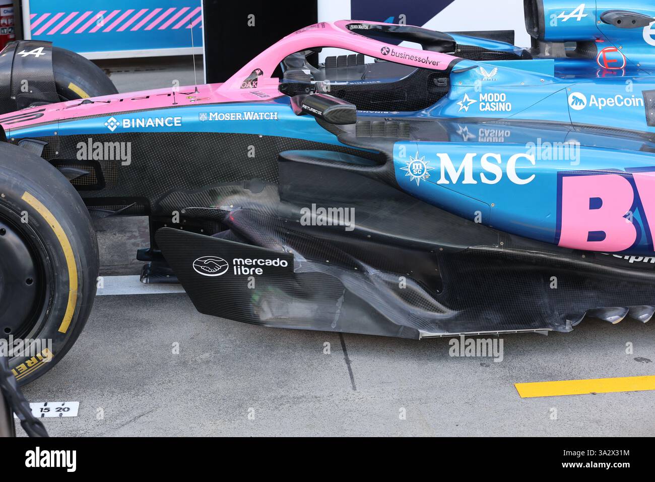 Alpine F1 Team A525, dettaglio meccanico sidepod durante la Formula 1 Louis Vuitton Australian Grand Prix 2025, 1° round del Campionato del mondo di Formula 1 FIA 2025 dal 14 al 16 marzo 2025 sul circuito Albert Park Grand Prix, a Melbourne, Australia Foto Stock