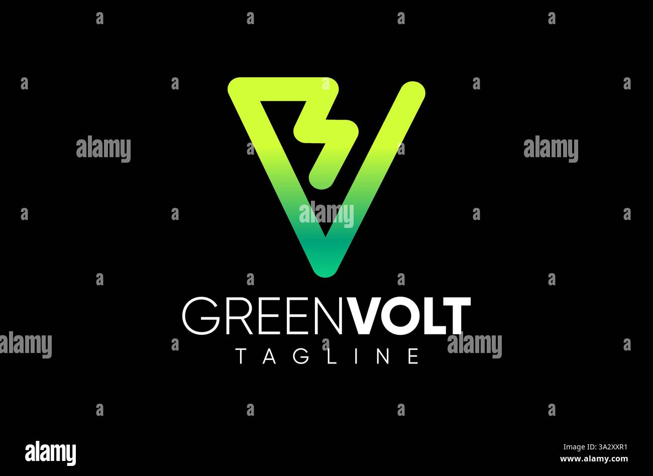 Logo Letter V Volt, Eco Green Environment Energy, logo elettrico ad alta tensione, logo verde Lightening sistema di linee elettriche, palo elettrico, vento Illustrazione Vettoriale