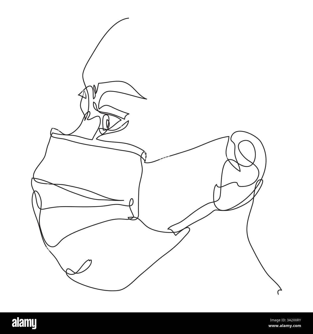 Una linea continua disegno di donna maschera medica. Foto Stock