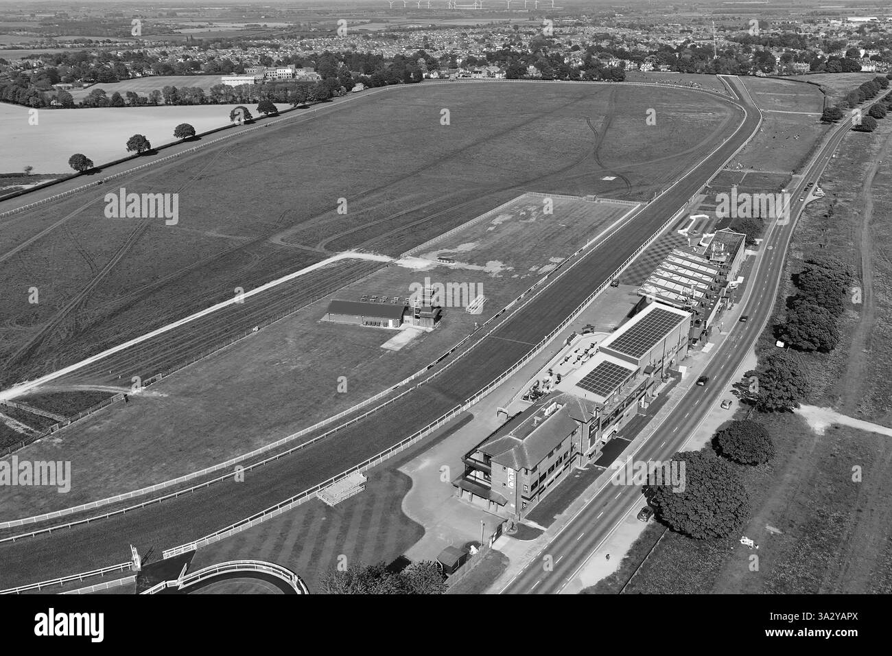 Vista aerea dell'ippodromo di Beverley. Questo sito è una struttura sportiva per corse di cavalli purosangue nell'East Riding dello yorkshire. Inghilterra Foto Stock