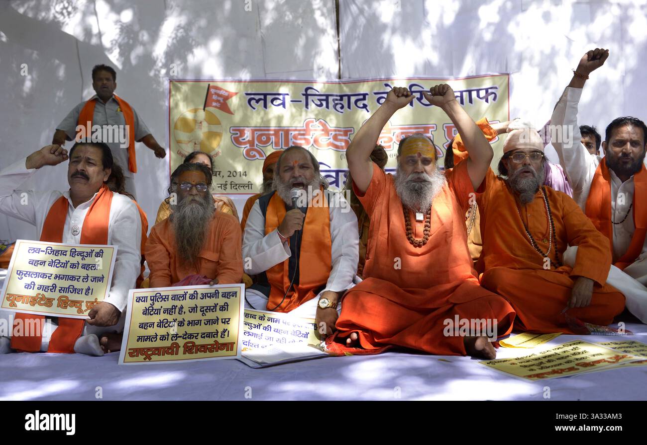 NEW DELHI,INDIA â€“23 SETTEMBRE: United Hindu Front protesta contro Love Jehad a Jantar Mantar a nuova Delhi. (Immagine di credito: © India Today/ZUMA Wire) Foto Stock