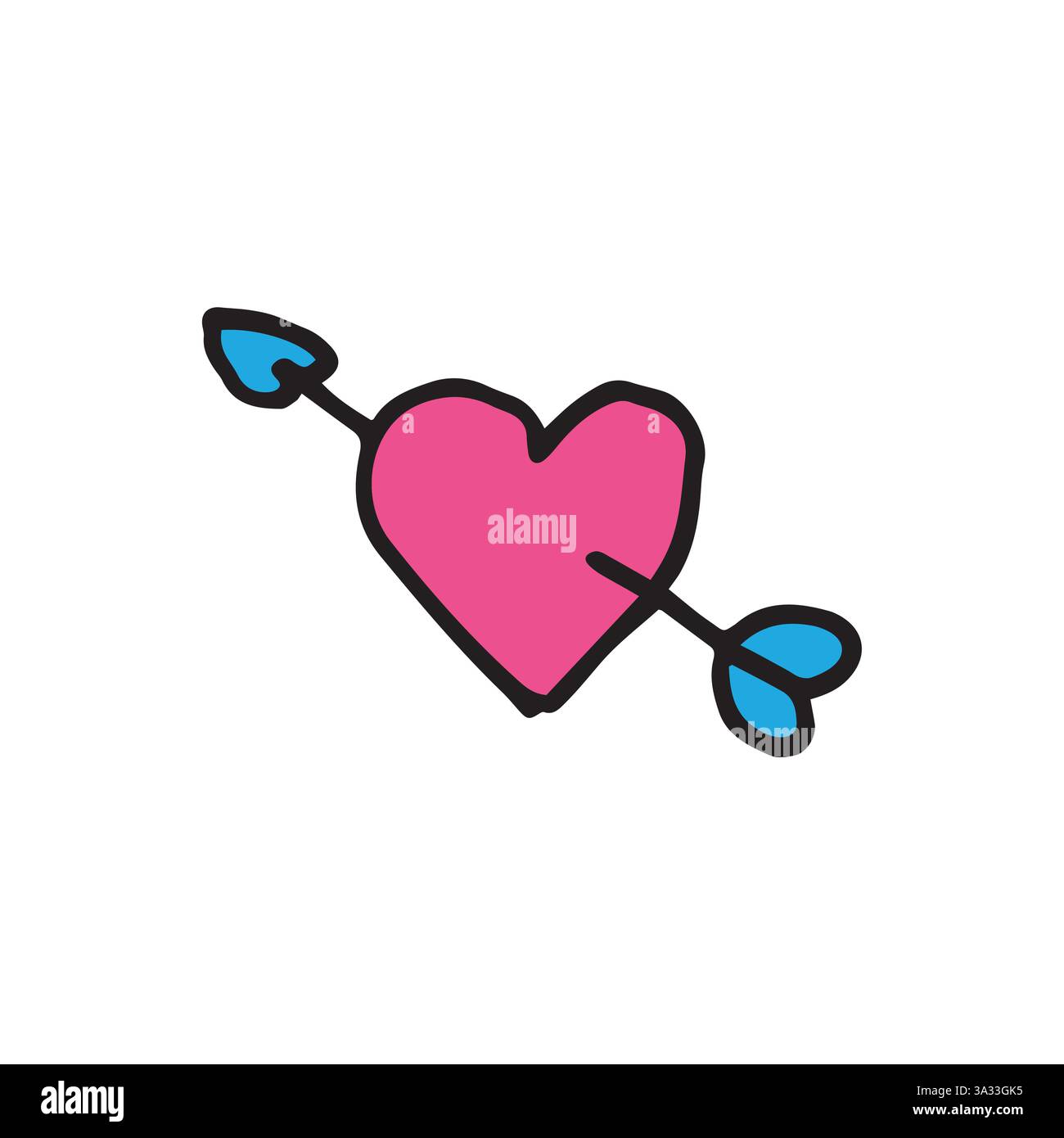 cuore con freccia disegnato a mano vettoriale doodle carino illustrazioni di scarabocchi di cartoni animati infantili Illustrazione Vettoriale