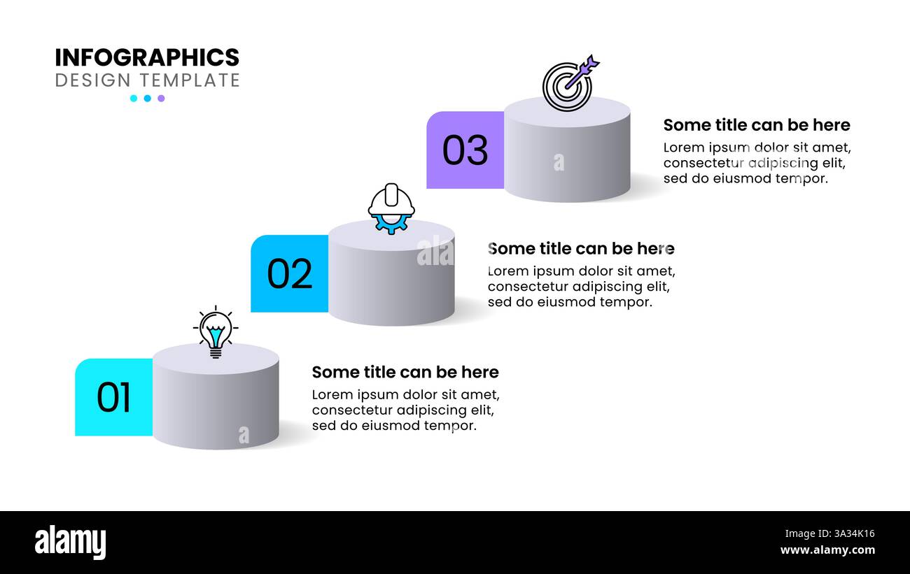 Modello infografico con icone e 3 opzioni o passaggi. Colonne. Può essere utilizzato per layout del flusso di lavoro, banner, diagrammi, webdesign. Illustrazione vettoriale Illustrazione Vettoriale