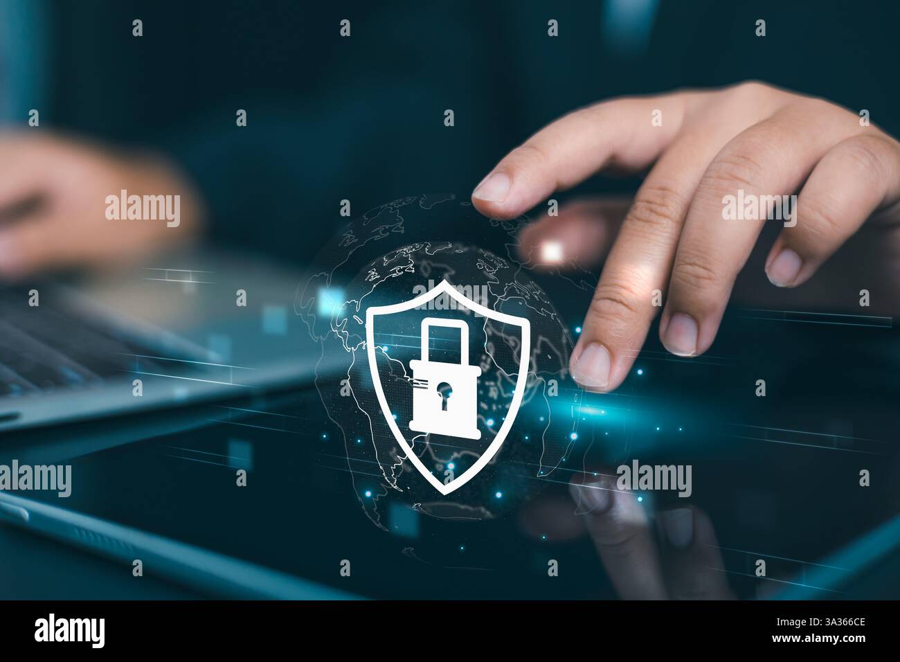 Concetti di sicurezza informatica e privacy per proteggere i dati, sicurezza firewall, protezione dei dati, sicurezza e crittografia delle informazioni, accesso protetto, icona di blocco a Foto Stock