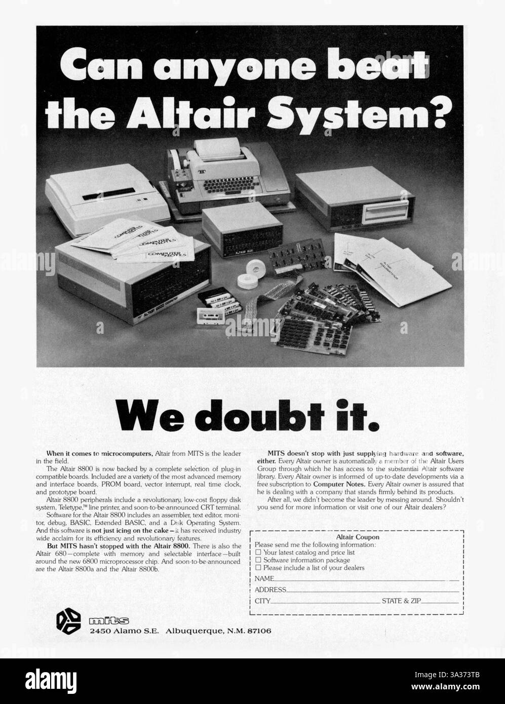 1976 annuncio per MITS Altair 8800 computer - il primo home computer di successo commerciale Foto Stock