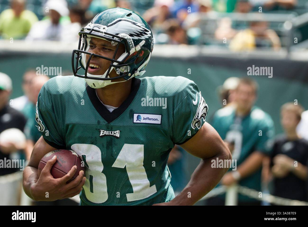 28 luglio 2014: Il wide receiver dei Philadelphia Eagles Jordan Matthews (81) in azione durante il Philadelphia Eagles Training Camp al Lincoln Financial Field di Philadelphia, Pennsylvania. (Immagine di credito: © Chris Szagola/Cal Sport Media/ZUMAPRESS.com) Foto Stock