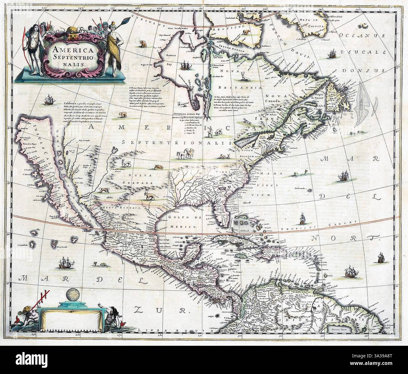 MAPPA DEL NORD AMERICA 1636 dei cartografi olandesi Henricus Hondius II e Jan Janssonius Foto Stock