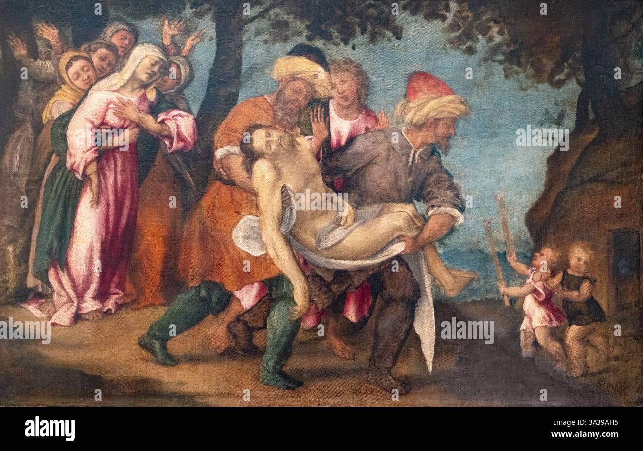 Lorenzo lotto dipinto; Lorenzo lotto, "la deposizione" (di Cristo); 1550-55; pittore rinascimentale italiano del XVI secolo della scuola veneziana. Foto Stock