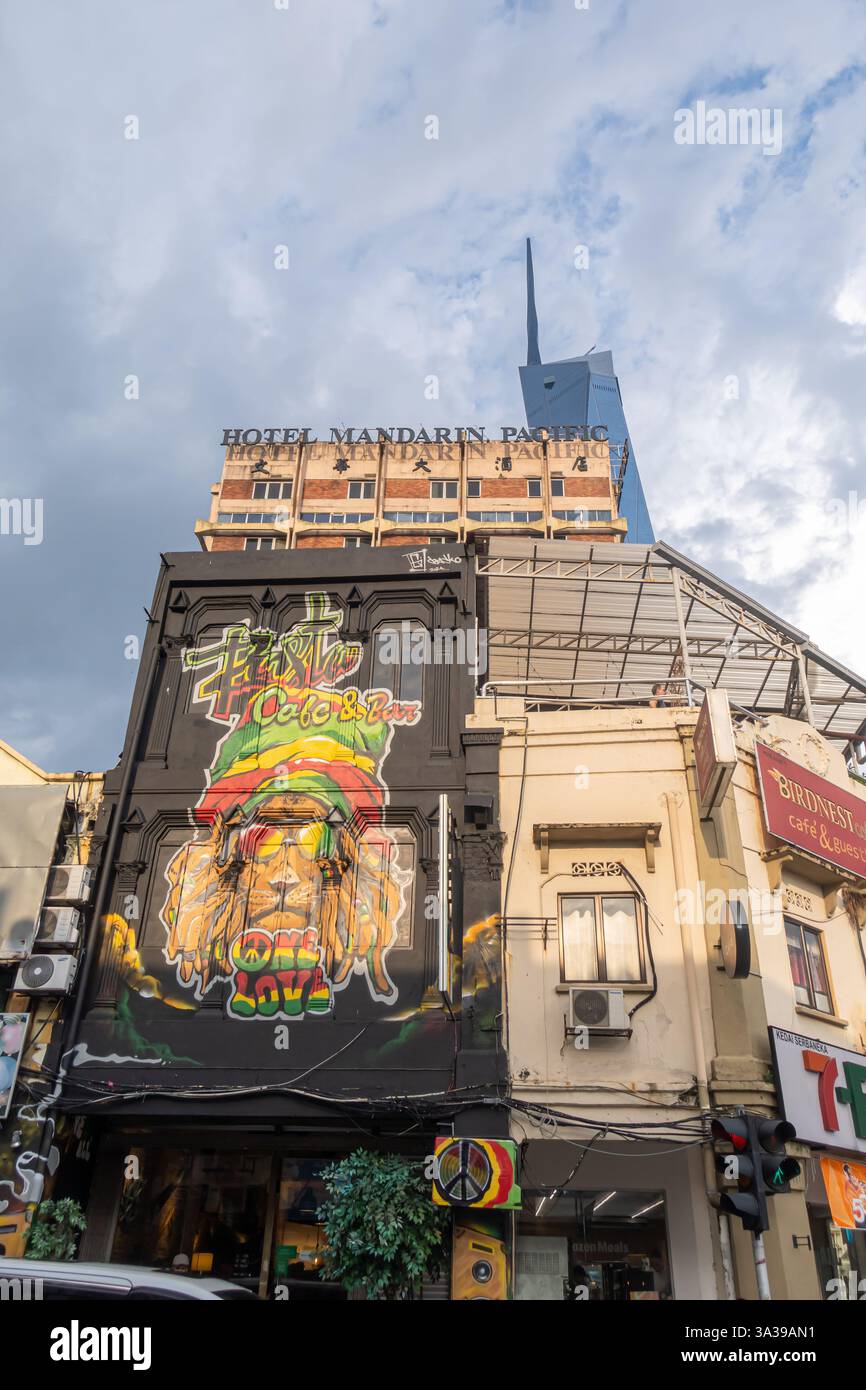 Rasta Cafe & bar cartello e murale, Hotel Mandarin Pacific, Kuala Lumpur. Malesia Foto Stock