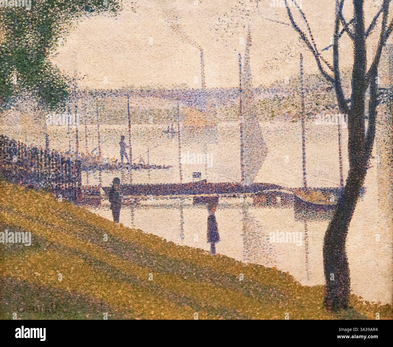 Georges Pierre Seurat; Georges Seurat painting, Seurat, 'il ponte a Courbevoie' 1886-87 Pointillismo; paesaggio del fiume Senna del XIX secolo; Francia Foto Stock