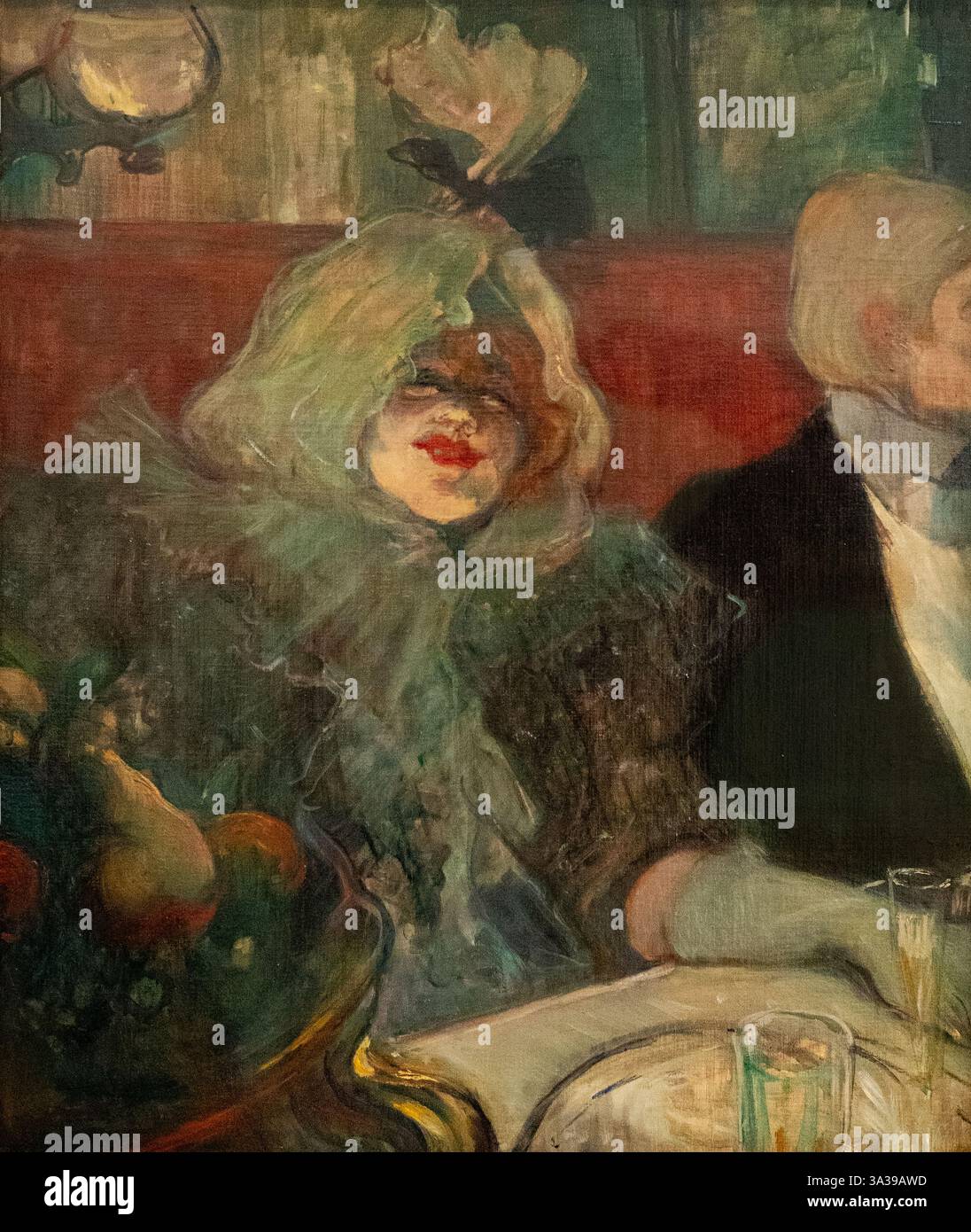 Pittura di Henri de Toulouse-Lautrec; Toulouse Lautrec, "in a Private Dining Room (at the Rat Mort)", c. 1899. Un caffè di Parigi nel quartiere di Montmartre Foto Stock
