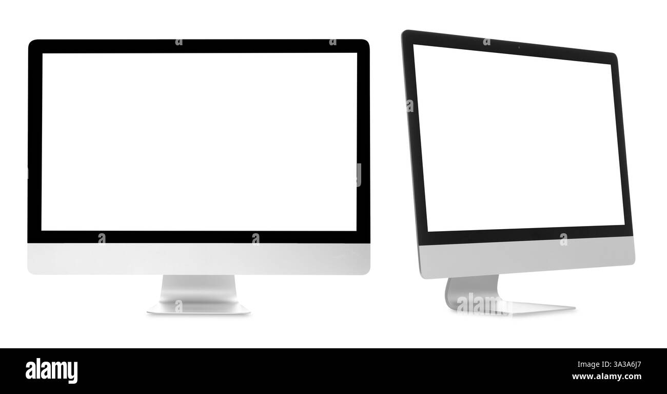 Monitor del computer con schermi vuoti isolati su collage bianco Foto Stock
