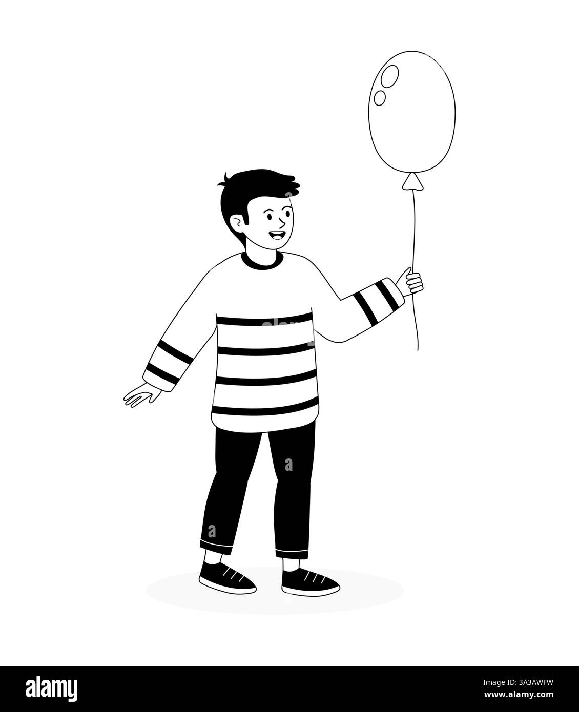 Bambino che tiene una mongolfiera in un ambiente rilassato all'aperto durante una giornata di sole Illustrazione Vettoriale