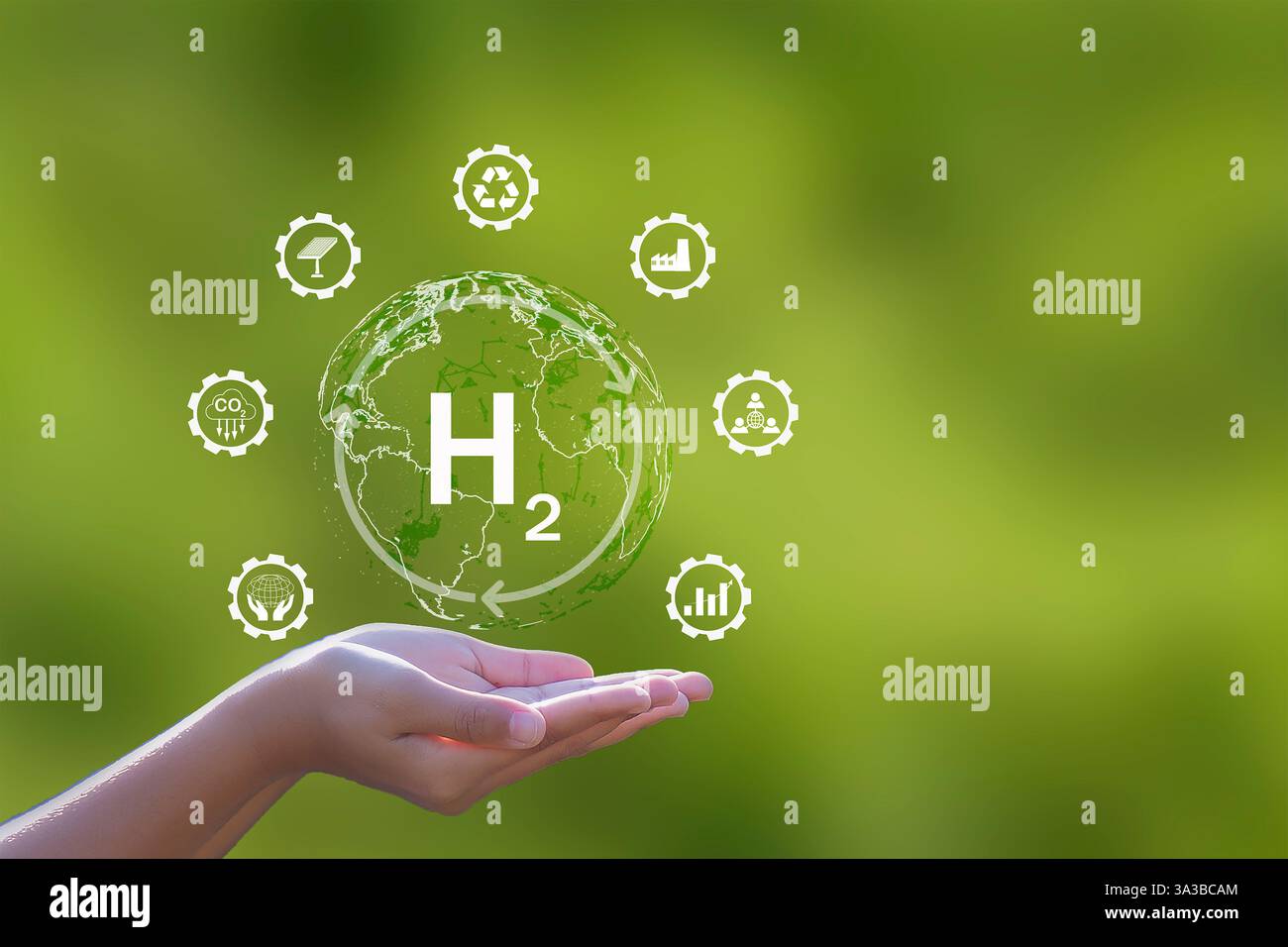 Tecnologia a emissioni zero innovazione dell'idrogeno concetto di energia pulita dell'idrogeno H2 produzione di idrogeno concetto di industria dell'idrogeno Foto Stock