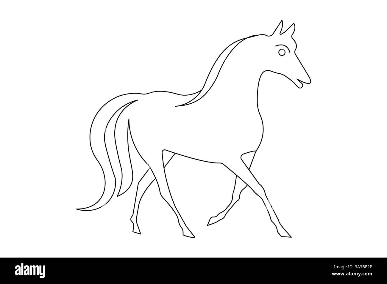 Disegno a cavallo continuo su una linea con icona vettoriale in bianco e nero Illustrazione Vettoriale
