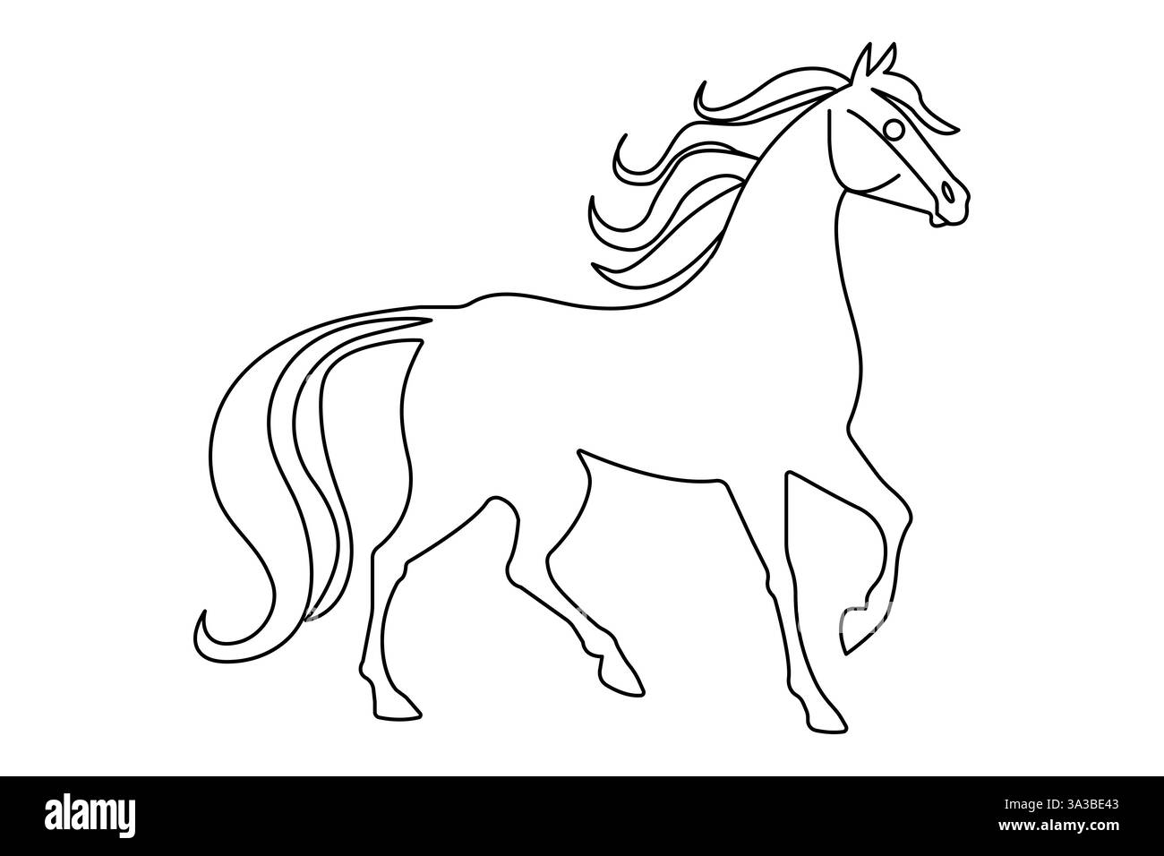 Disegno a cavallo continuo su una linea con icona vettoriale in bianco e nero Illustrazione Vettoriale