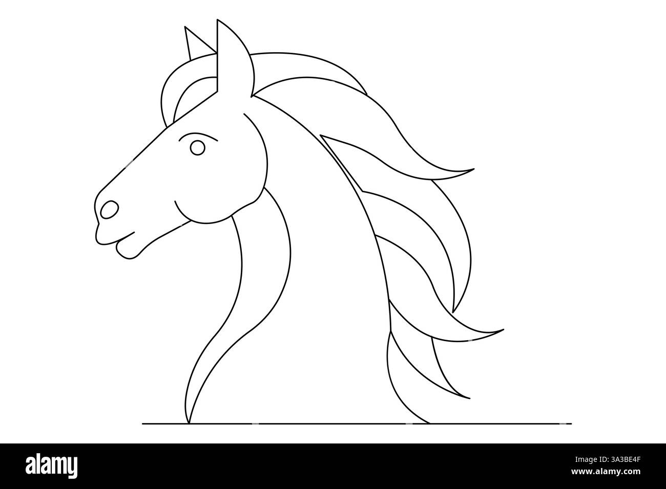Disegno a cavallo continuo su una linea con icona vettoriale in bianco e nero Illustrazione Vettoriale