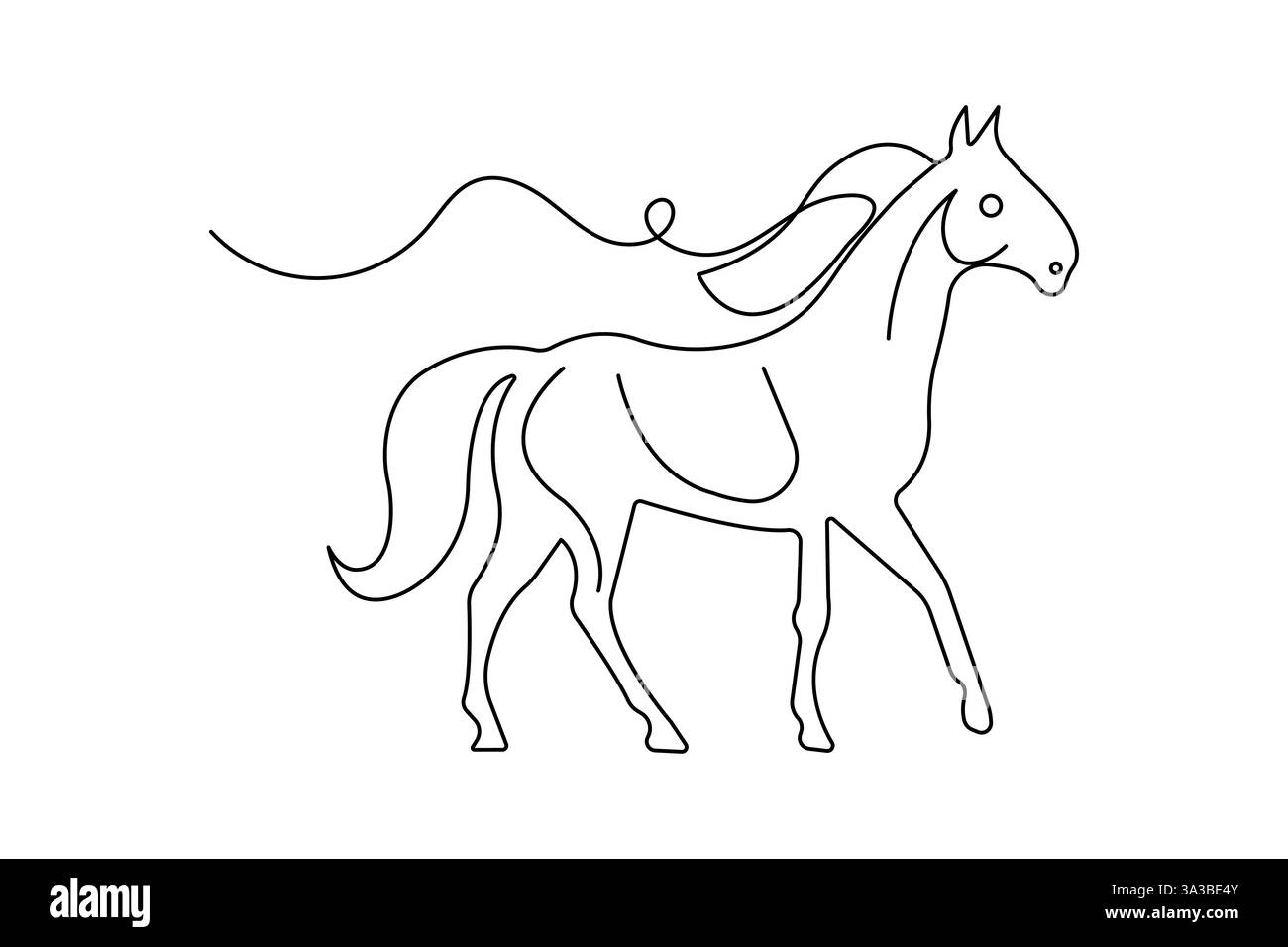 Disegno a cavallo continuo su una linea con icona vettoriale in bianco e nero Illustrazione Vettoriale