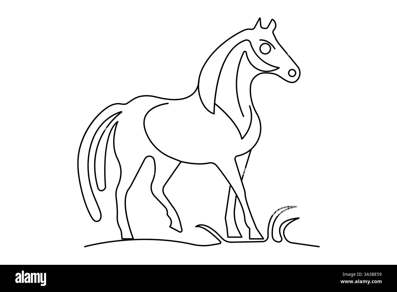 Disegno a cavallo continuo su una linea con icona vettoriale in bianco e nero Illustrazione Vettoriale