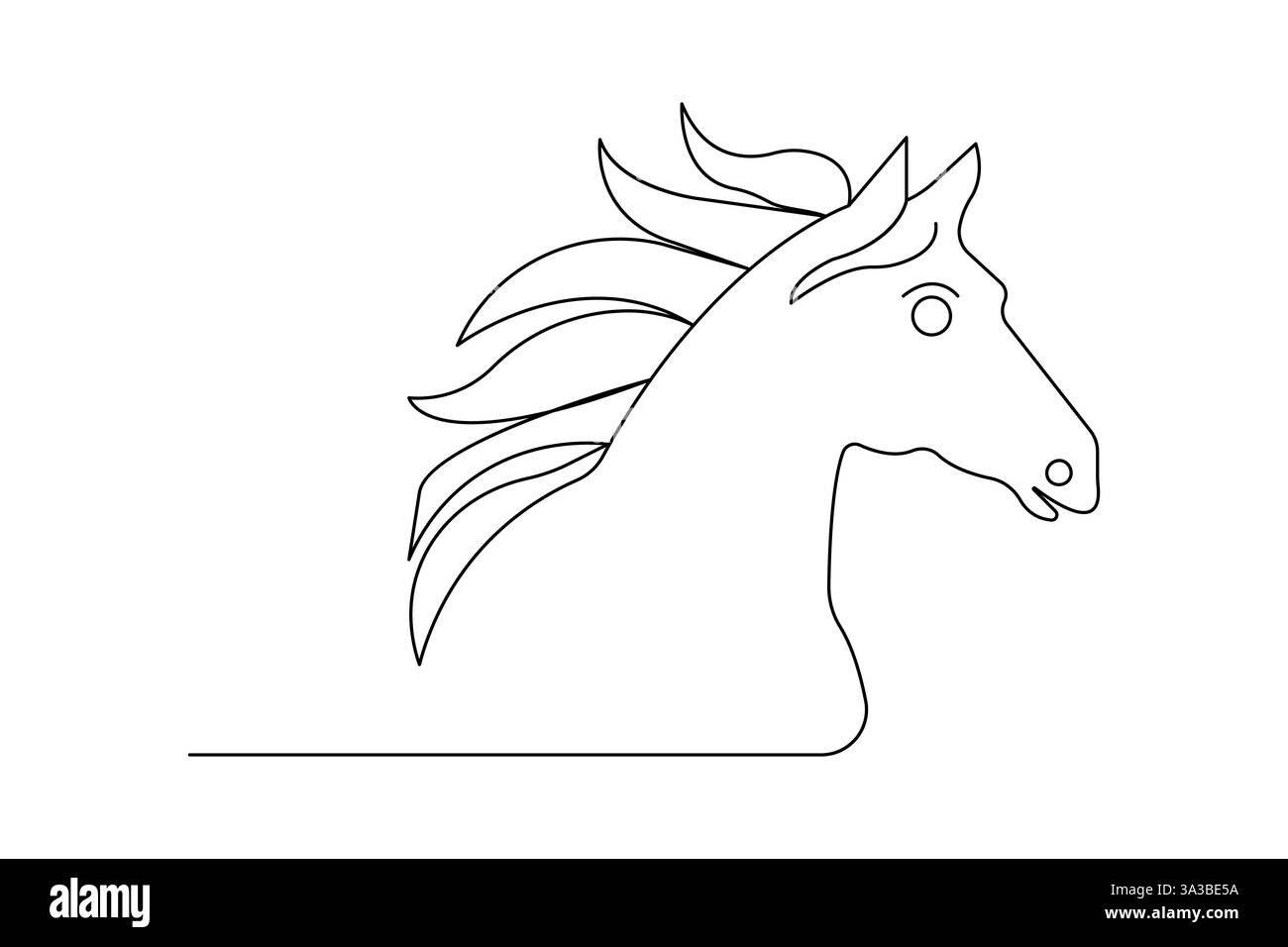 Disegno a cavallo continuo su una linea con icona vettoriale in bianco e nero Illustrazione Vettoriale