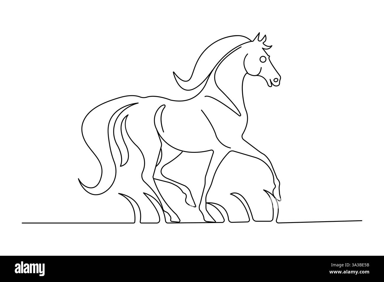 Disegno a cavallo continuo su una linea con icona vettoriale in bianco e nero Illustrazione Vettoriale