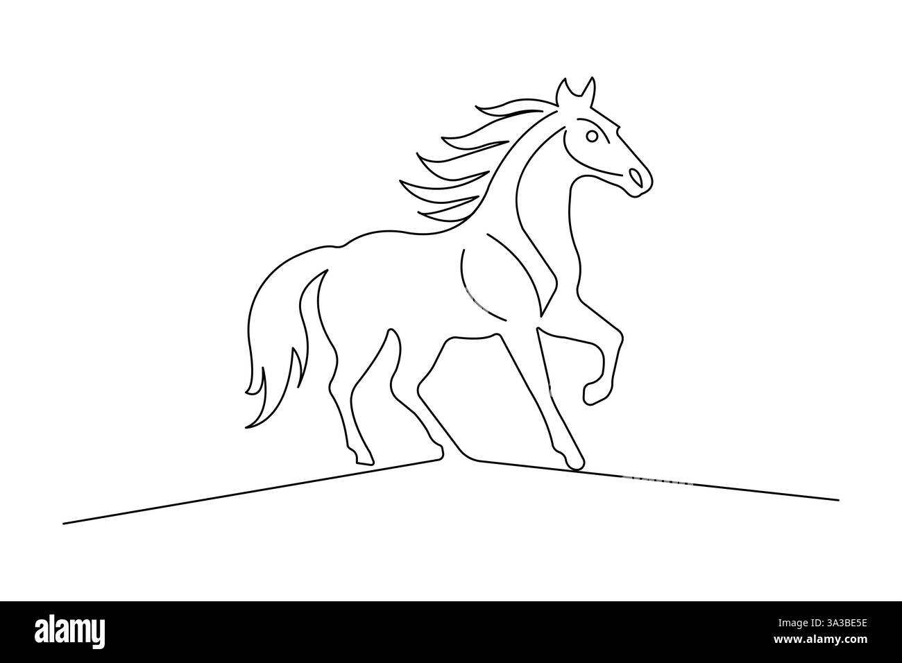 Disegno a cavallo continuo su una linea con icona vettoriale in bianco e nero Illustrazione Vettoriale