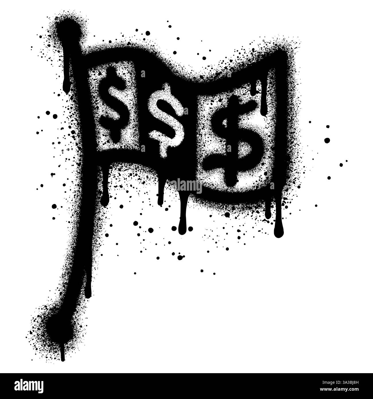 Bandiera dei graffiti con il dollaro. spruzzato con vernice spray nera Illustrazione Vettoriale