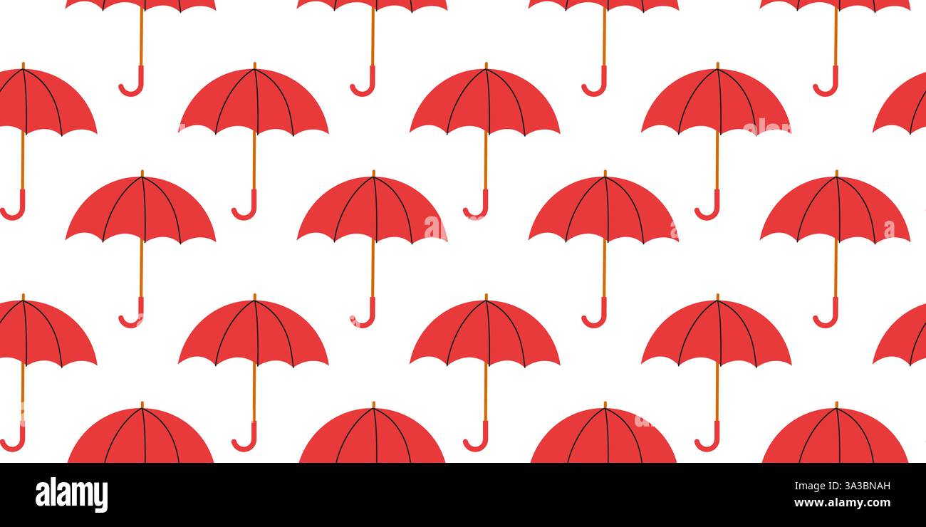 Motivo di ombrelli rossi su sfondo bianco per motivi di design e decorazione Illustrazione Vettoriale