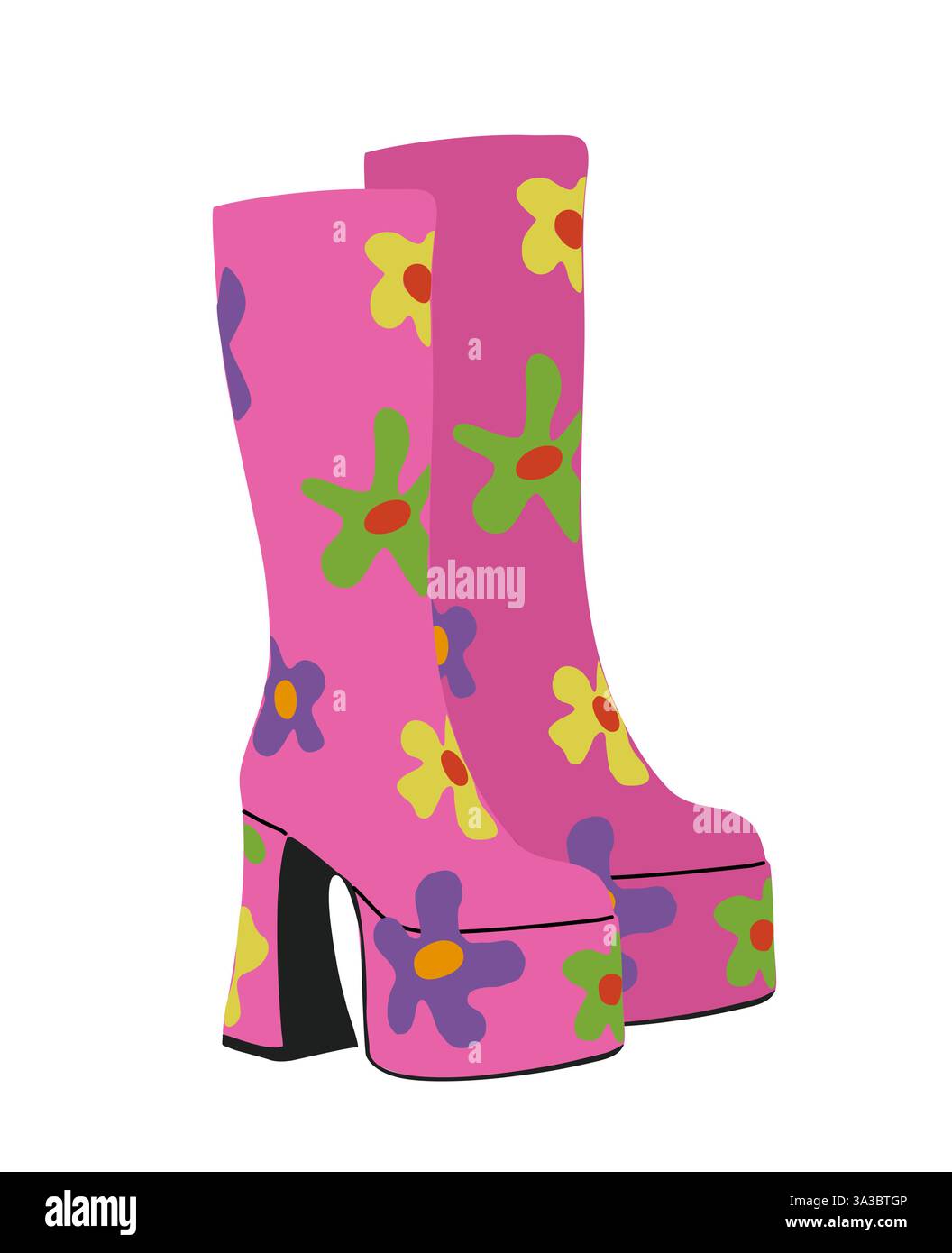 Stivali con piattaforma retro anni '70 isolati su bianco Illustrazione Vettoriale
