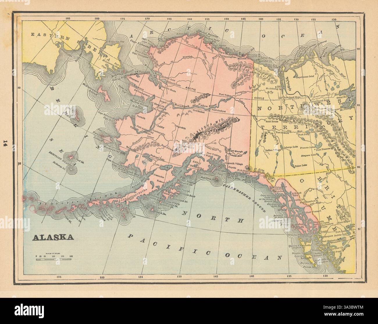 Mappa dello stato dell'Alaska. CRAM 1894 Old Old vintage plan chart Foto Stock