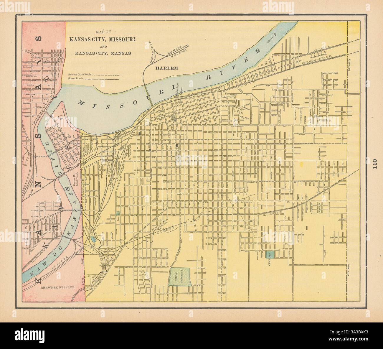 Mappa di Kansas City, Missouri e Kansas City, Kansas City. CAVOLO 1894 Foto Stock