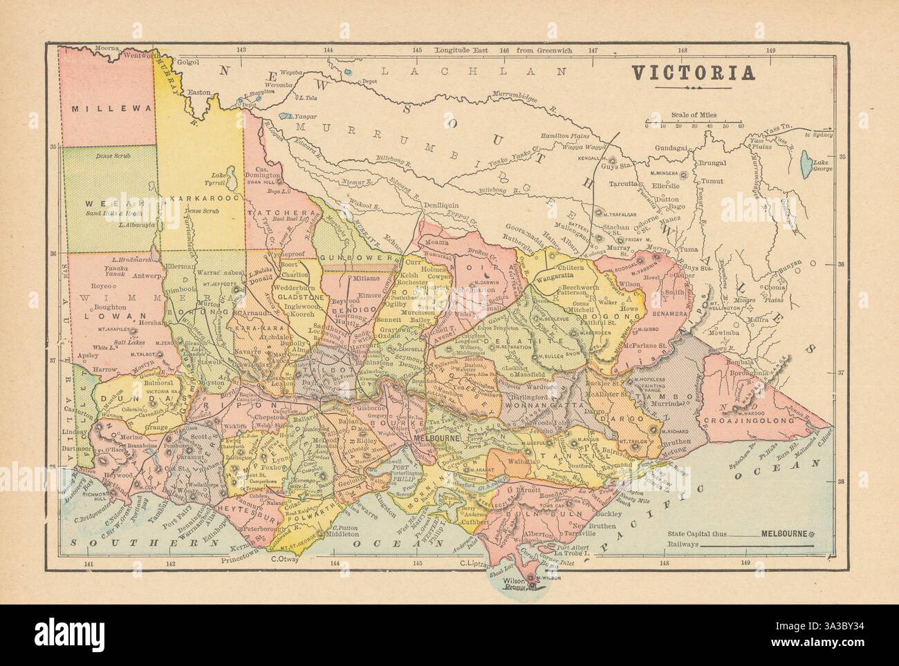Mappa dello stato di Victoria. Australia. CRAM 1894 Old Old vintage plan chart Foto Stock