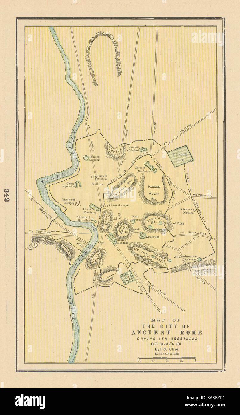 La città dell'Antica Roma durante la sua grandezza, 30 a.C.-400 d.C. CLARE 1894 vecchia mappa Foto Stock