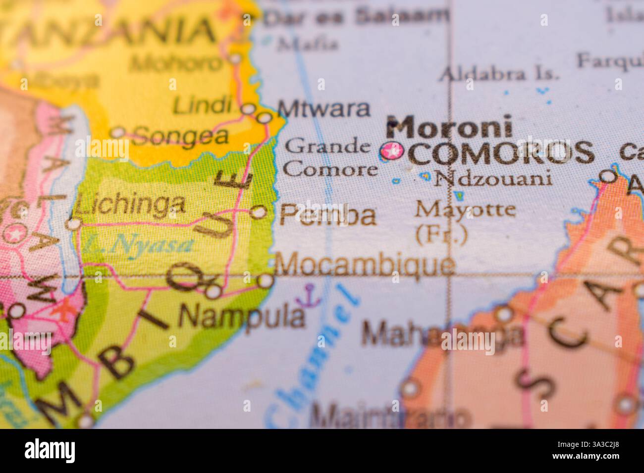 Comore sulla Mappa del mondo - Mappa politica Geo Foto Stock