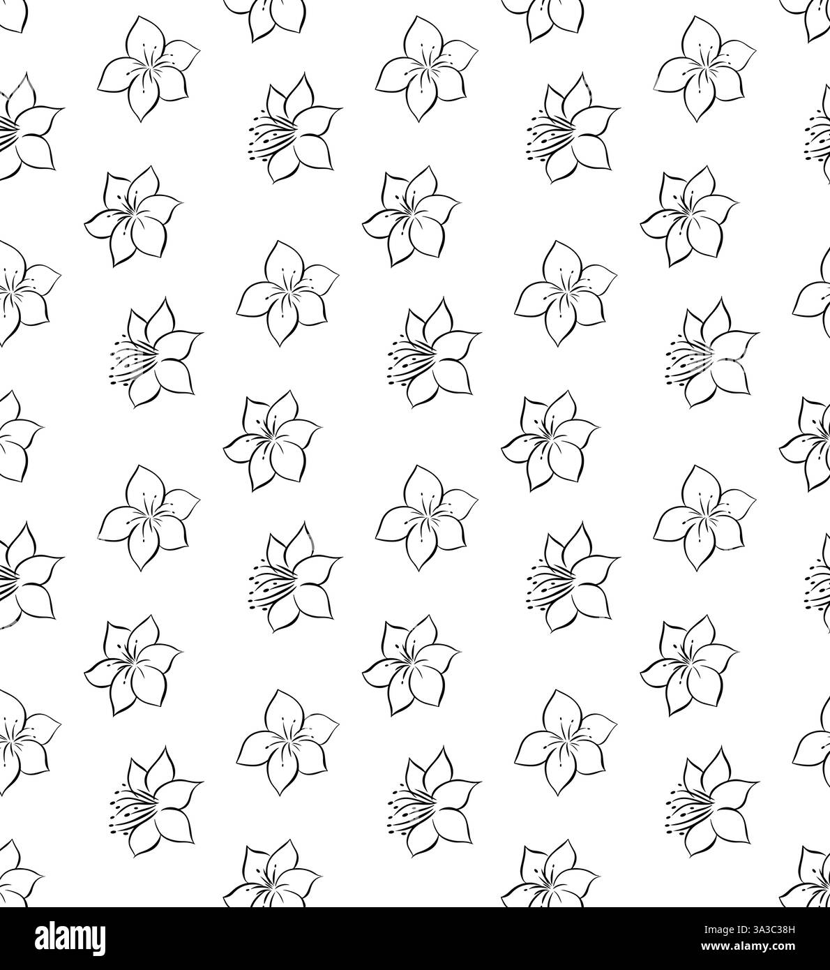 Sfondo floreale vintage. Fiore bianco con motivo vettoriale senza cuciture per stampe di design e moda. Linea grafica di sfondo trasparente con inchiostro illustrativo di Illustrazione Vettoriale