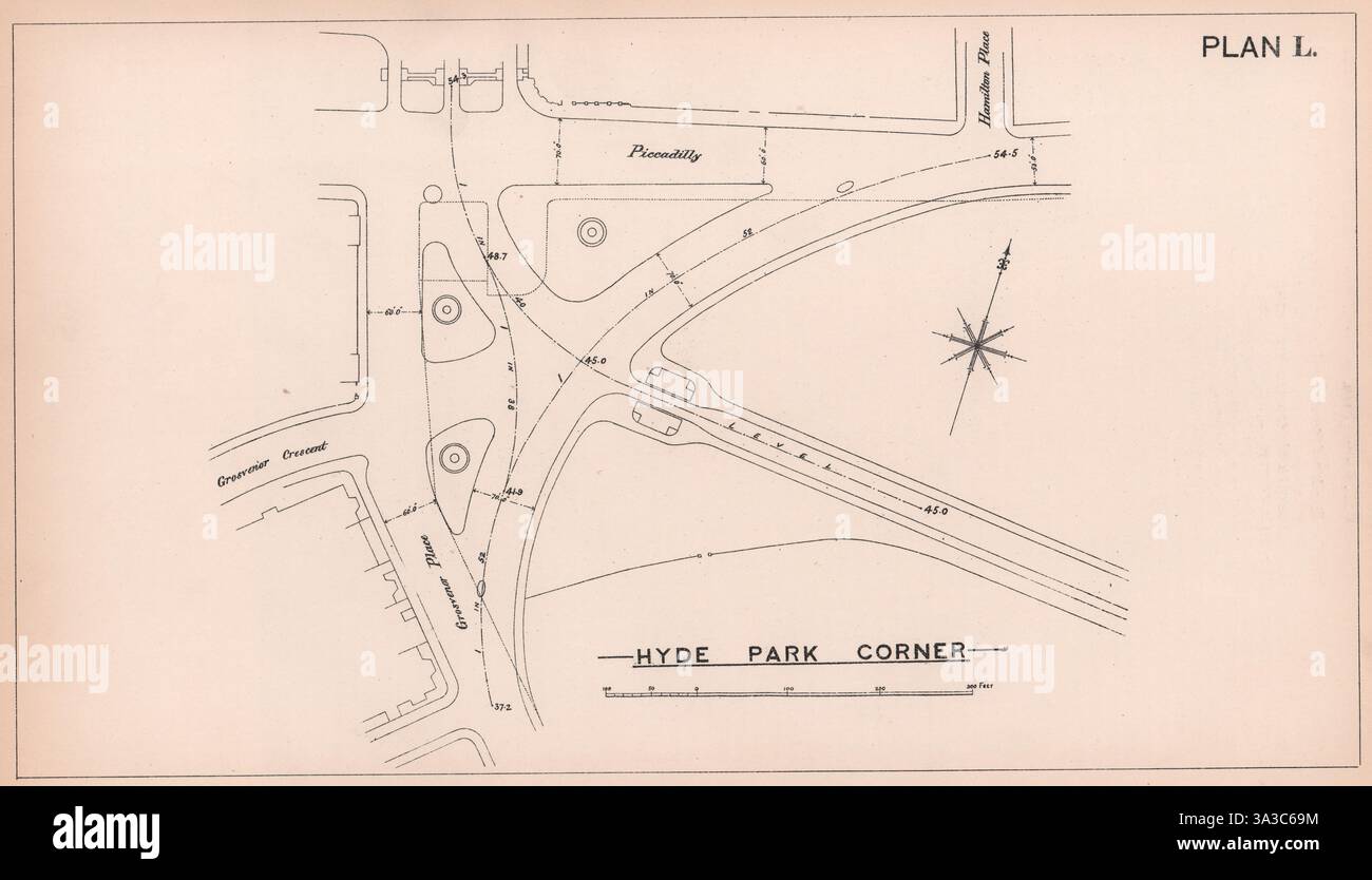 1883 Hyde Park Corner. Grosvenor/Duca di Wellington Place. Mappa di Piccadilly 1898 Foto Stock