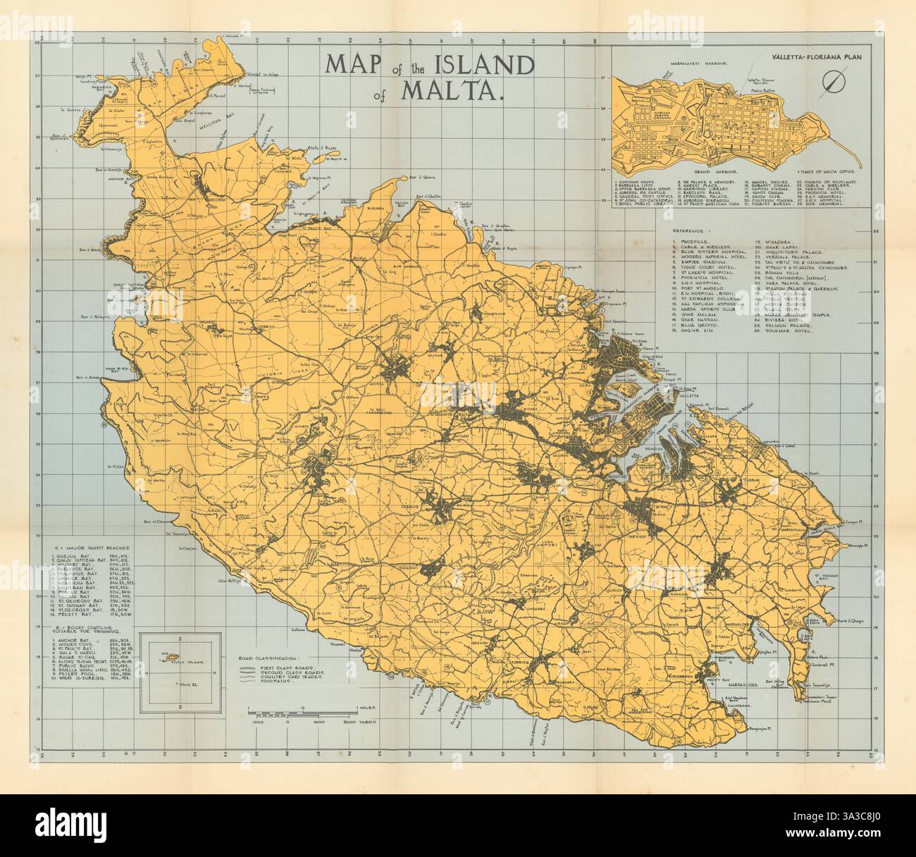 Mappa dell'isola di Malta pubblicata da The Times of Malta c1950 Old Foto Stock