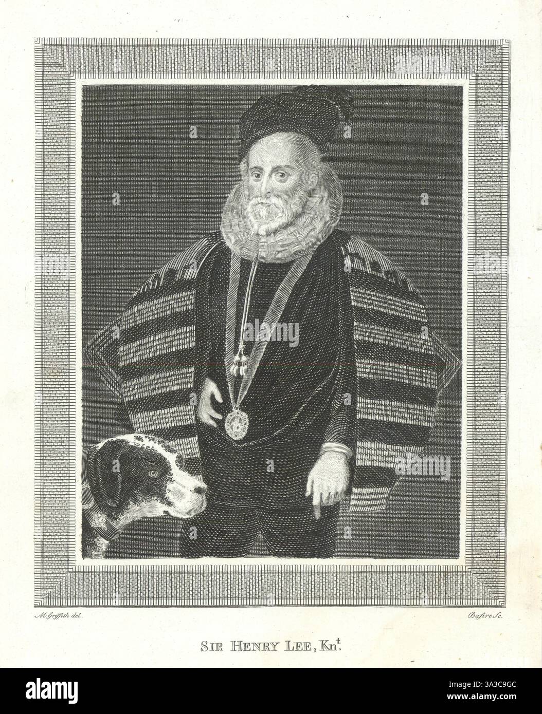 Sir Henry Lee. Campione della Regina Elisabetta i 1793 vecchia foto stampata antica Foto Stock