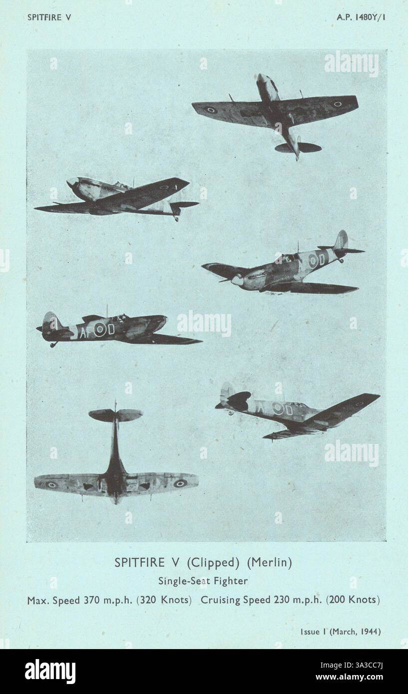 Supermarine Spitfire V (tagliato). Foto di riconoscimento degli aeromobili 1944 Foto Stock