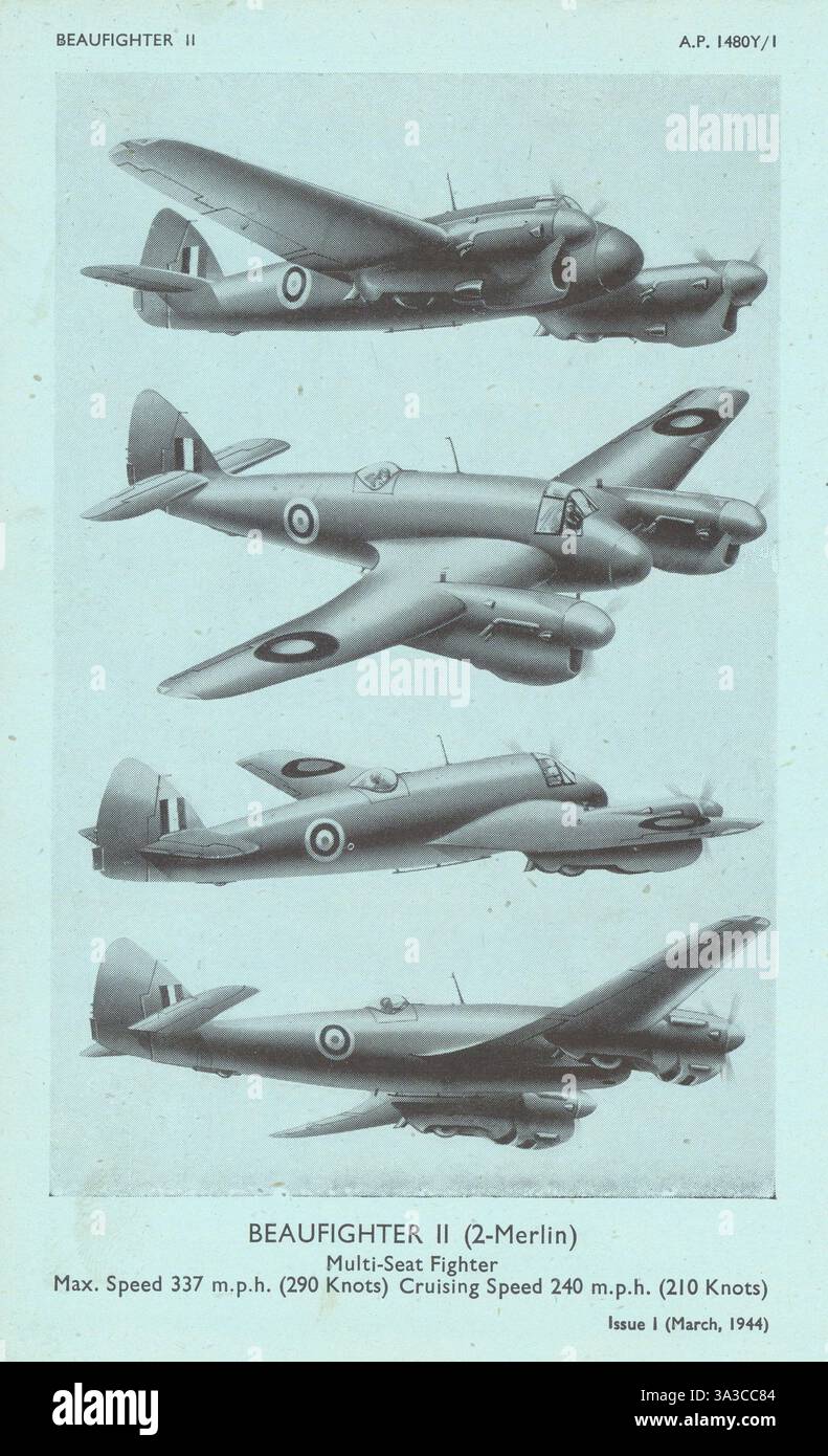Bristol Beaufighter II, caccia multiposto. Foto di riconoscimento degli aeromobili 1944 Foto Stock