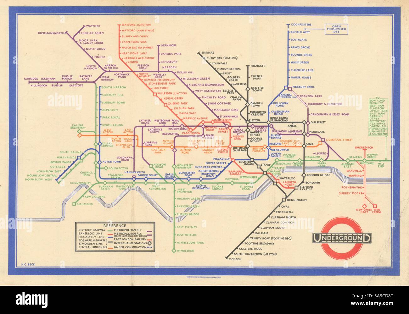 Metropolitana di Londra. Prima edizione di Harry Beck. "Un nuovo design per una vecchia mappa" 1933 Foto Stock
